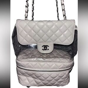 Chanel Crumpled Calfskin PVC Quilted Backpack In White